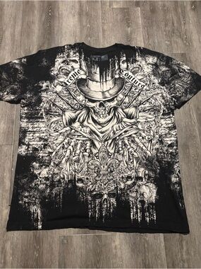 Xtreme Couture Affliction T Shirt Skull Graphic AOP White Y2K Grunge 3XL